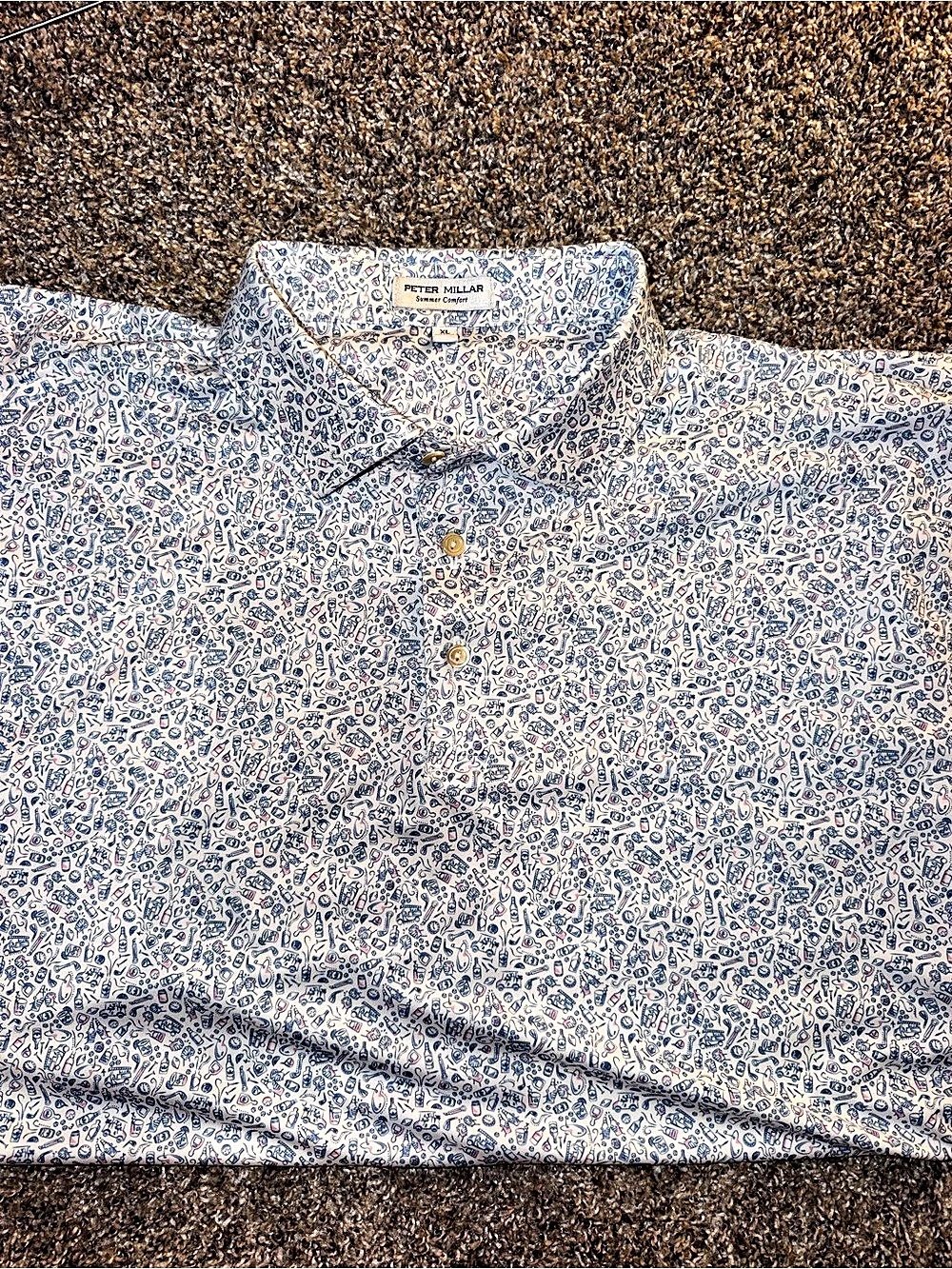 Peter Millar Summer Comfort Performance Jersey Polo Blue & White XL